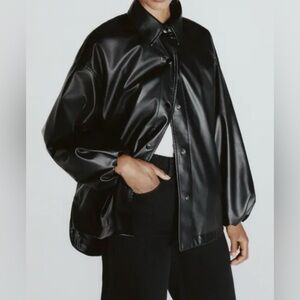 Zara Black Women’s Faux Leather Balloon Sleeves Jacket Size M
